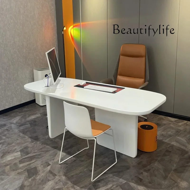 

BJ Wabi Sand Wind Minimalist Dining Table Household Simple Solid Wood Oval Rectangle Color Boss Table Furniture