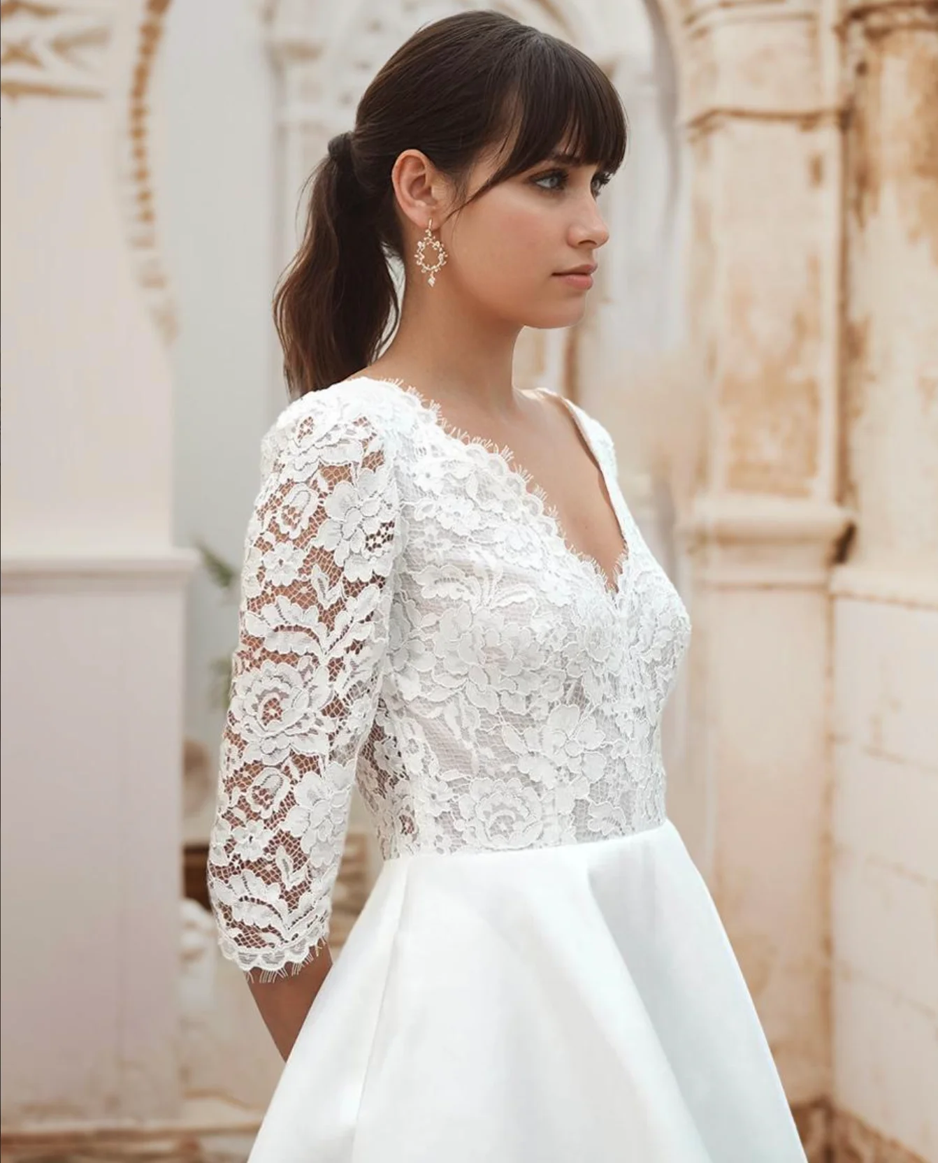 Engagement Little White Dresses Formal Wedding Dresses A-Line V Neck Long Sleeve Knee Length Lace Bridal Gowns 2024