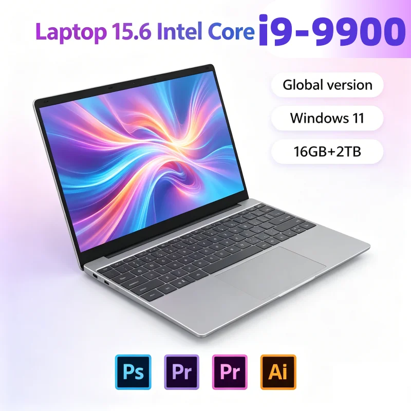 2026 LENO 15.6 Inch 4K HD Ultra Thin Laptop Intel Core i9-9900 Windows 11 16GB RAM 1TB SSD Portable Gaming Notebook for Business