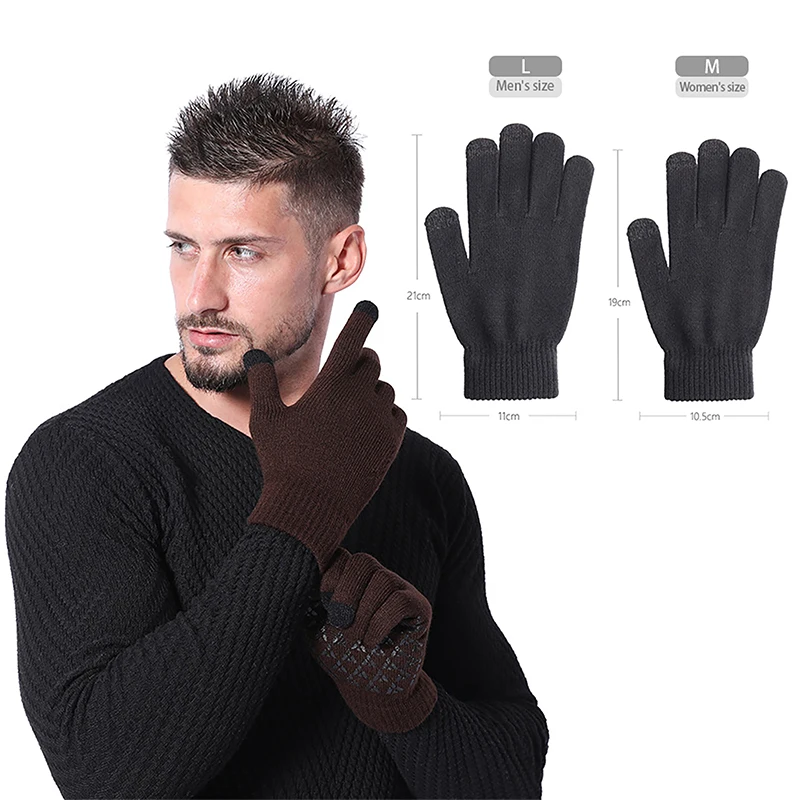 Guantes cálidos de invierno para hombre y mujer, manoplas de punto clásicas para pantalla táctil, guantes para ciclismo al aire libre, guantes a prueba de viento y frío