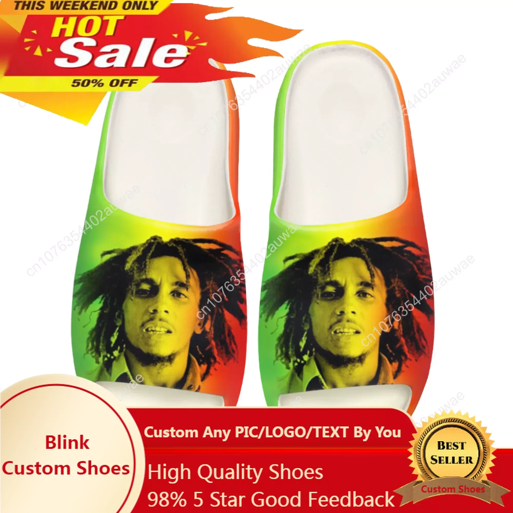 

Bob Marley Rasta Soft Sole Sllipers Home Clogs Step on Water Shoes Mens Womens Teenager Customize Bathroom Beach on Shit Sandals