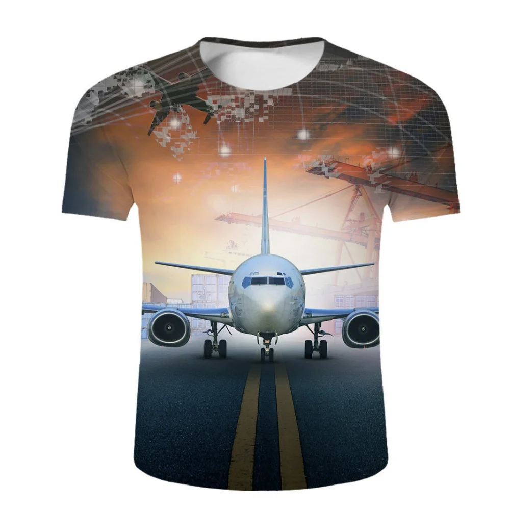 Children's Clothing T-Shirts Cool Airplane Print Fashion Loose Round Neck T-Shirt Casual Tops for Boys and Girls Kids' T-Shirt