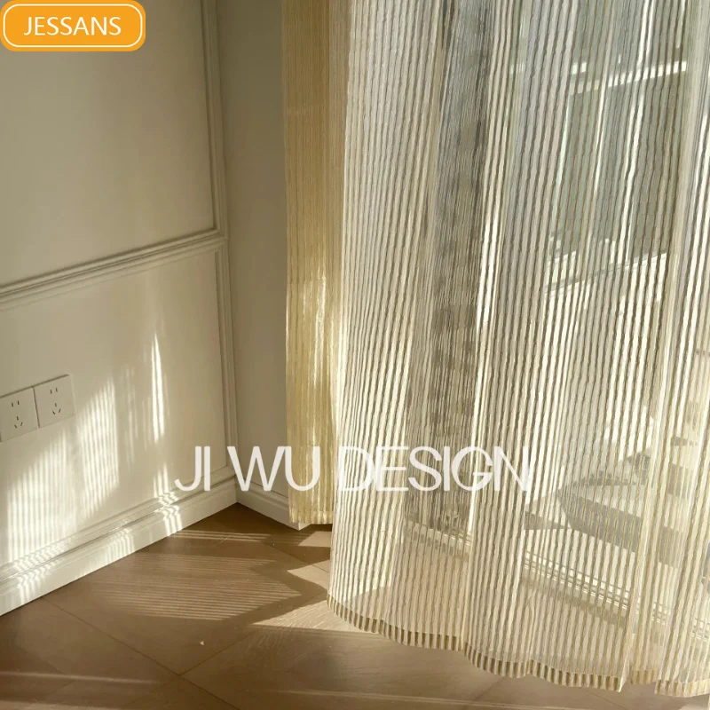 French Retro Striped Gold Jacquard Window Screens for Living Room Bedroom Balcony Bay Window Customized Finished Product