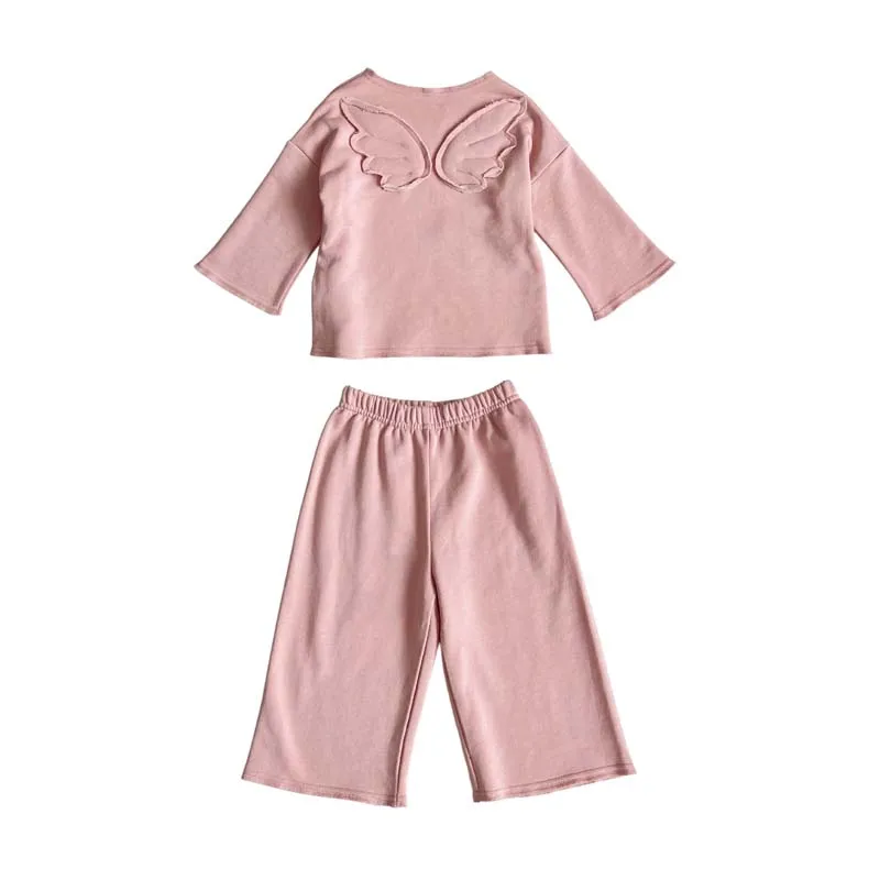 2025년 가을 아기 여아용 3D 날개 홈웨어 상의와 바지 투피스 세트, 키즈 부티크 의류 (단품 판매)