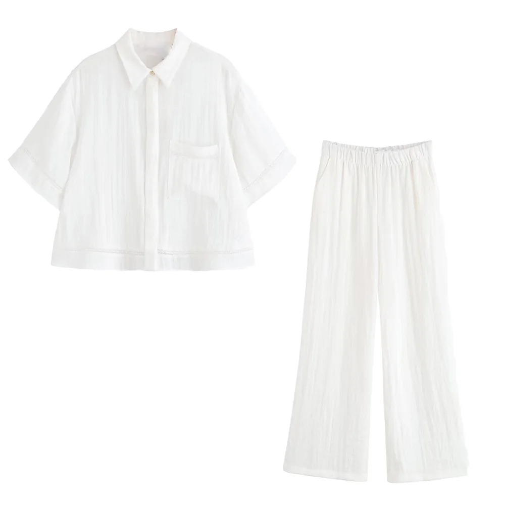 

Женская однобортная рубашка с короткими рукавами и лацканами в европейском и американском стиле, новые летние широкие повседневные брюки