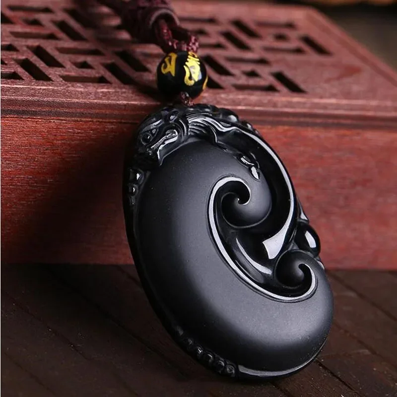 Natural Obsidian Pendant Necklace Jewelry Fine Jewelry Obsidian Grinding to ward off Evil and Transport the Pendant Necklace