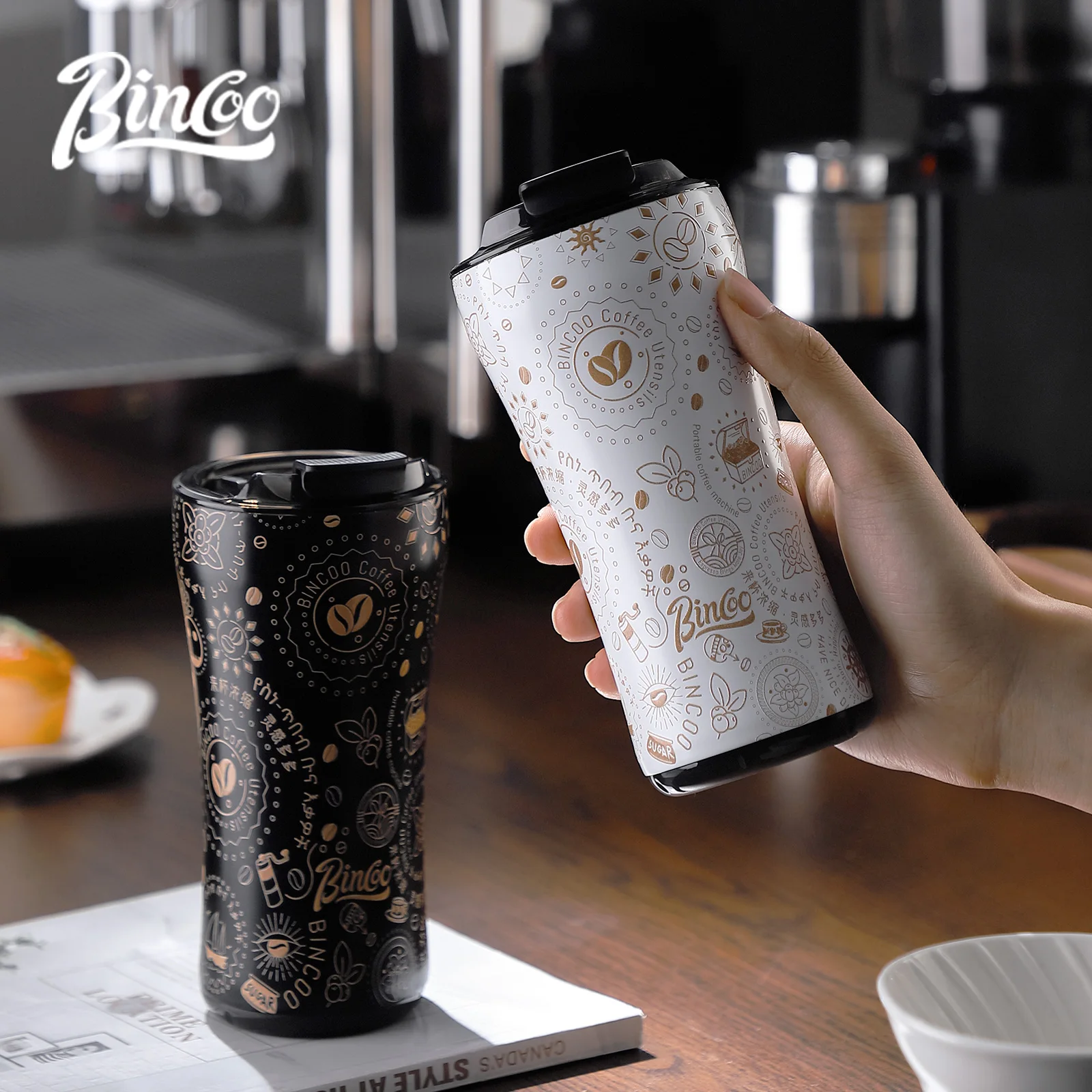 Bincoo Chino Coffee Thermos Cup Portable Coffee Cup Stainless Steel Ceramic Coated Liner Cup for Going Out