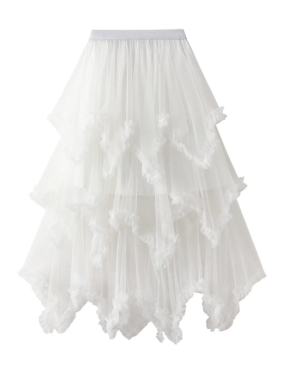 

Women Layered Tiered Tulle Maxi Skirt Formal Tutu Ruffled Skirts A-Line Fairy Elastic Waist Tulle Midi Skirt Partywear