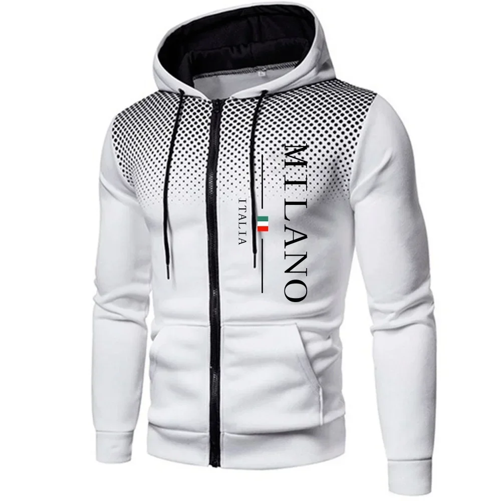 Italien Mailand Herren Kapuzenjacke mit Reißverschluss, Herbst-Winter, Alltag, Sportlich, Jogging-Hoodie, Outdoor-Motorradjacke – Detail 6