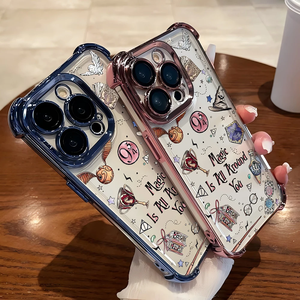 Art Potters Wand Harries 도금 케이스 iPhone 16 15 14 13 12 11 Pro Max X XR XSMax 7 8 Plus 충격 방지 낙하 방지 갑옷 커버