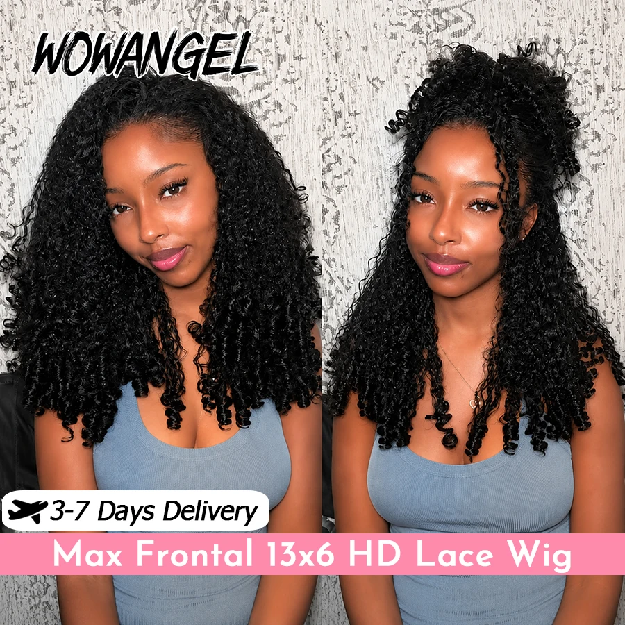 13x6 HD Lace Frontal Perücke Burmesisches Lockiges Echthaar Perücke Langer Pferdeschwanz-Stil Vorgezupfte Natürliche Haarlinie Lockige Lace Front Perücke