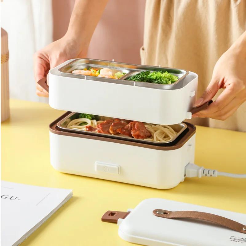 110V/220V Portable 304 Stainless Steel Electric Lunch Box Multifunctional Cookable Food Heater Auto Power Off