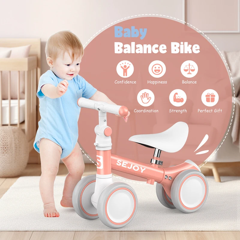 Vélo d'équilibre pour bébé, vélo à 4 roues sans pédales, première vélo pour enfants de 1 à 2 ans de 12 à 24 mois, voiture jouet d'extérieur