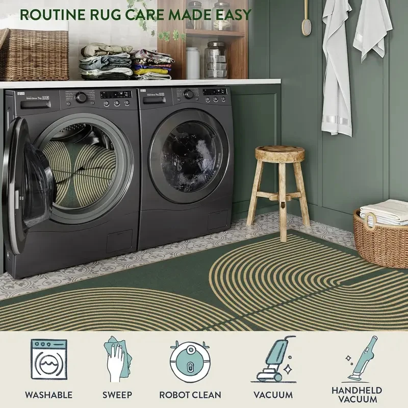 VIKAMA Retro Line Runner, Simple Non-Slip Washable Long Rug for Kitchen, Corridor & Laundry Room, Durable Home Decor
