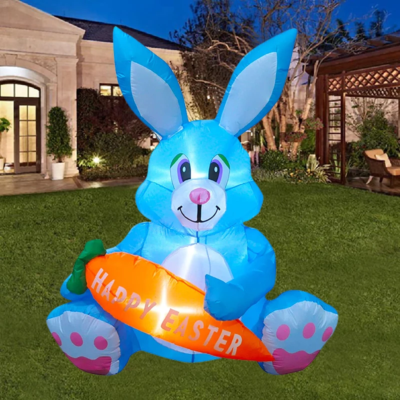 120cm Easter Inflatable Bunny with LED Light Cute Easter Eggs Rabbit Inflatable Toys for Home Garden Outdoor Decor Easter Party