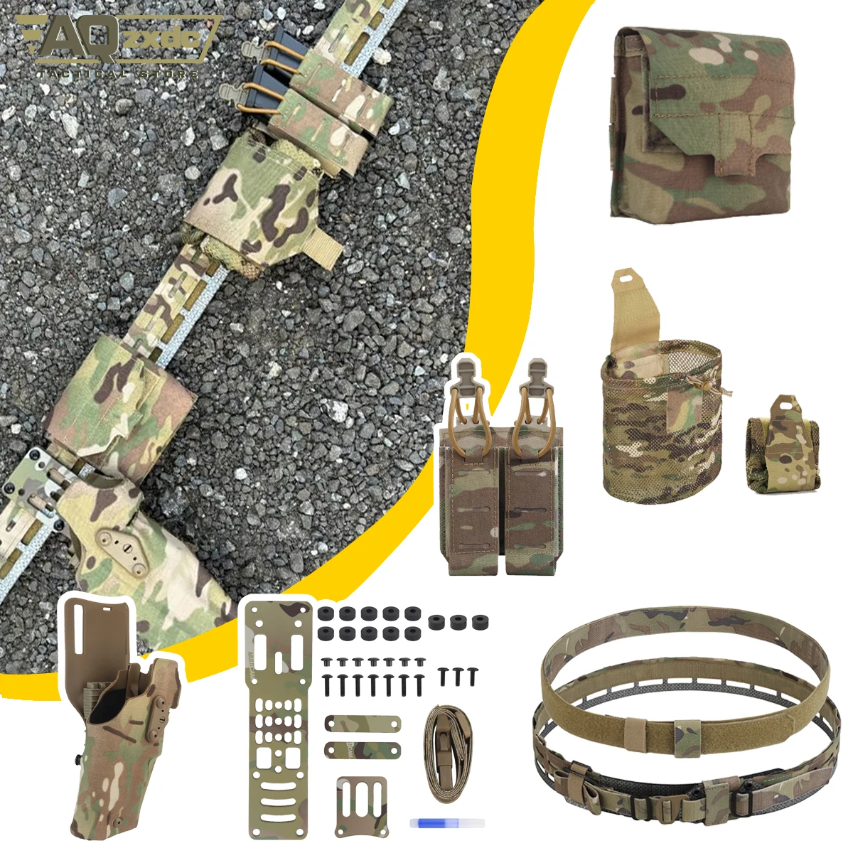 

Tactical Military Belt Set with Double Mag Pouch & Multi-Purpose Bag & Folding Sundry Bag & Holster Expansion & Quick Holster