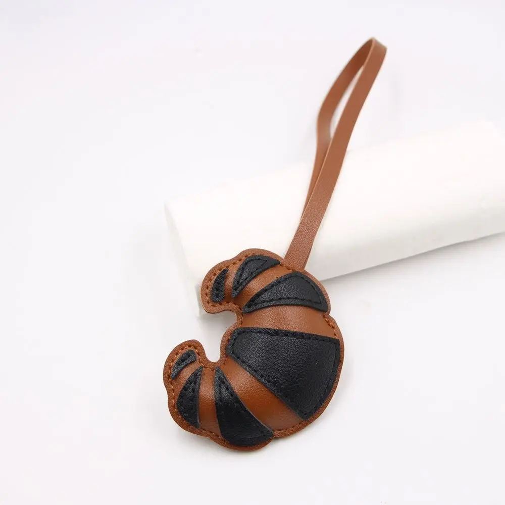 Multi-color PU Leather Croissant Keychain Cartoon Car Keyring PU Leather Hanger Fashion Bag Pendant Women