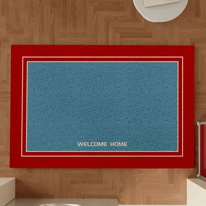 Non-slip Waterproof Wire Loop Mat Contrast Border Solid Color Vintage Style Kitchen Bathroom Floor Mat