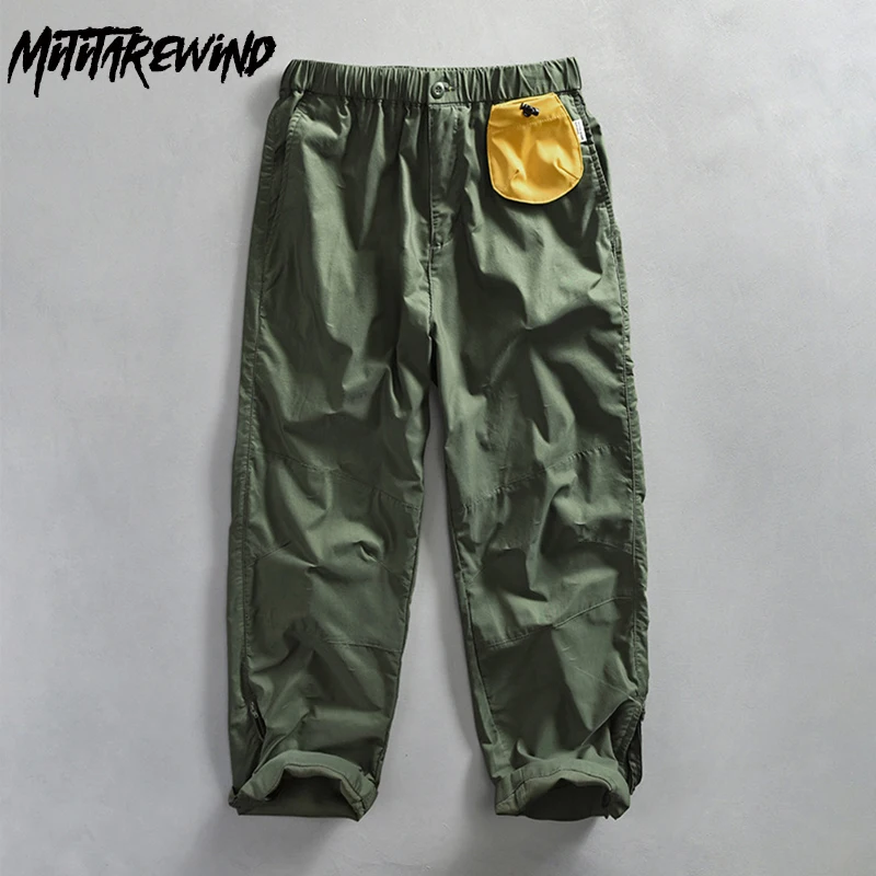 

Korean Fashion Mens Trousers Four Seasons Streetwear Boys Army Green Cargo Pants Straight Elastic Waist Pants Causal Baggy Pants