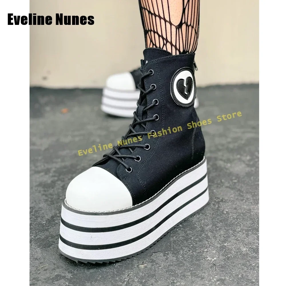 Mixed Colors Spicy Girl Fashion Pumps Spring Pink Denim Platform Cross Toed Ankle Boots Round Toe Thick Sole Height Increasing - view 6