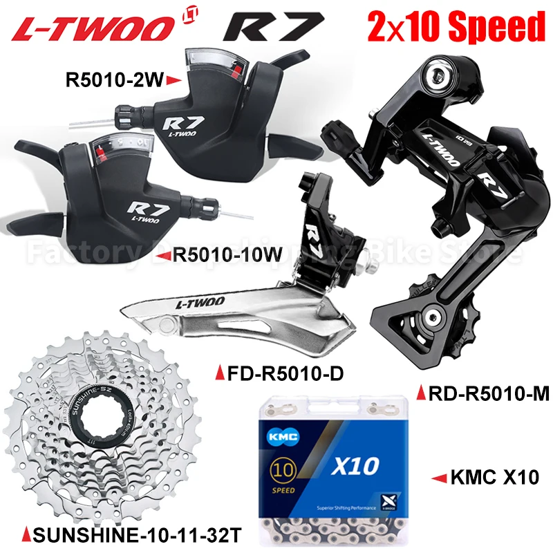 LTWOO R7 2x10Speed Flat Bar Road Bike Shifter Levers Derailleur Kits Compatible Shimano SUNSHINE 25T 28T 32T Cassette X10 Chains