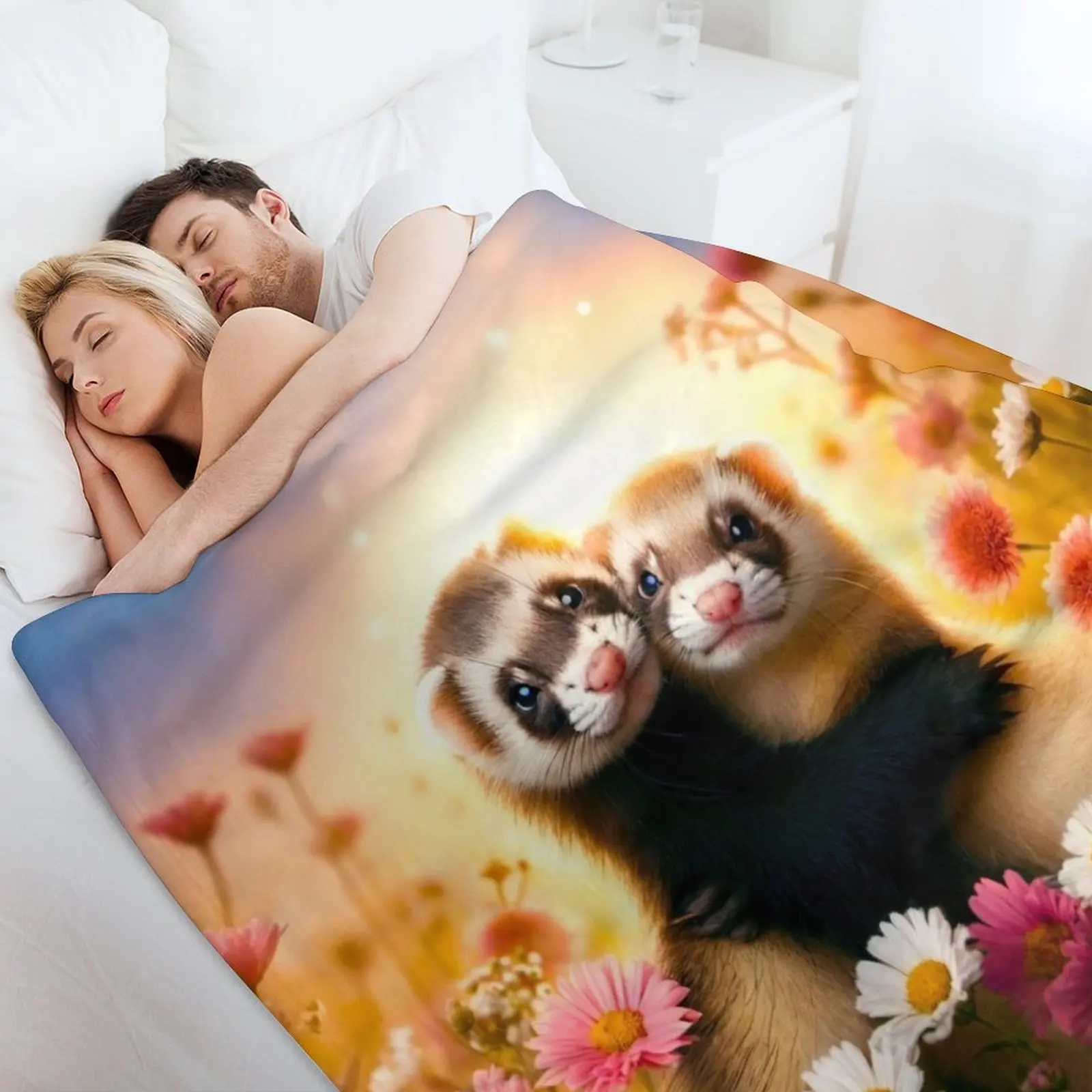 Ferrets วันวาเลนไทน์ครั้งแรกโยนผ้าห่มผ้าห่มโซฟานุ่มถ่วงน้ําหนัก