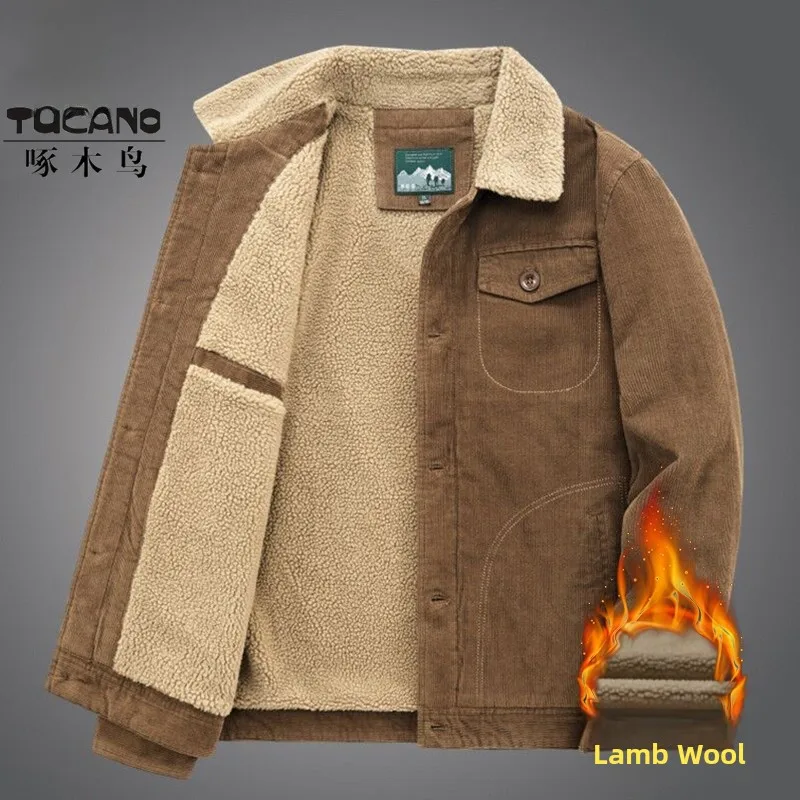 

Мужская вельветовая куртка с флисовой подкладкой, повседневная, в стиле ретро, для среднего возраста, утепленная хлопковая, для зимы