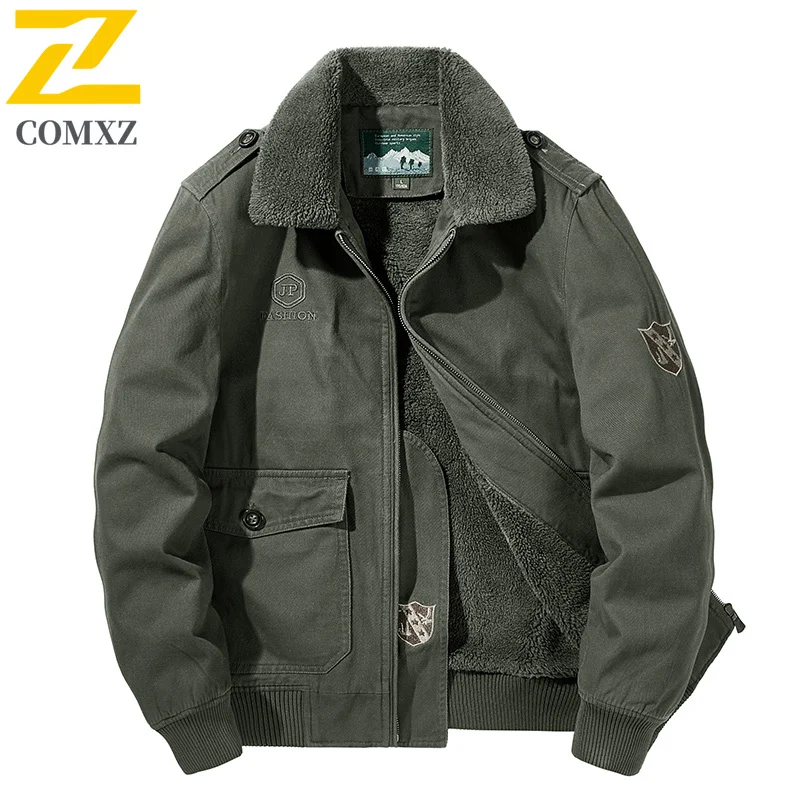 

EiAO Jacket Cotton Work Winter Fleece Lined Windproof Waterproof Aviator Multiple pockets Coat for Hiking Camping Fishing 2025