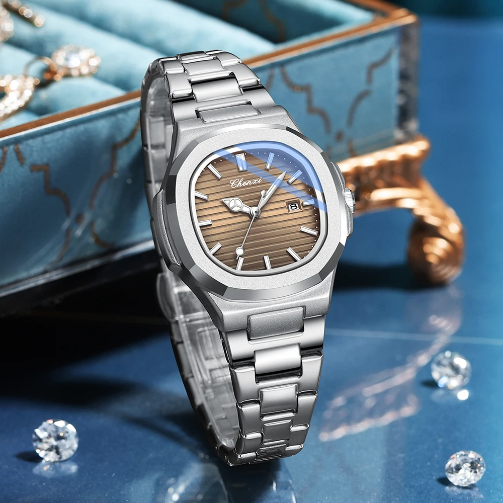 2024 New CHENXI Watch Women Fashion Elegant Silver Stainless Steel Strap Quartz Wristwatch Ladies Watch Gift Relogio Feminino