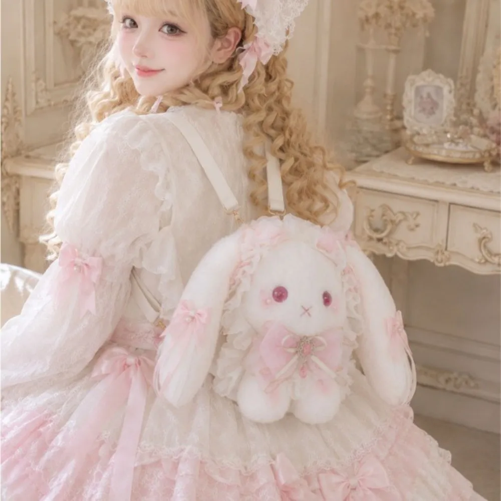 Sweet Soft Bunny Bag with Pearl Chain Long-ear Rabbit Crossbody Shoulder Bag Princess Lolita Bag for Lolita Fashion