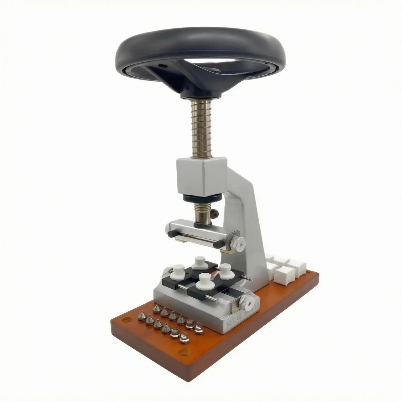 Watchmaker Case Opening Tool Kit with Vertical Threaded Press for Secure Tabletop Watch Repair