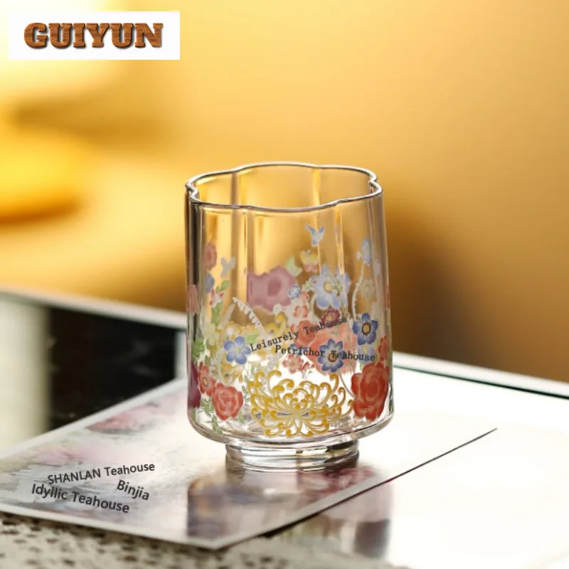 

135ml High Borosilicate Glass Flowers Teacup Zen Tea Bowl Set Of Cups Tea-tasting Personal Cup Chazhan Master Cups Drinkware