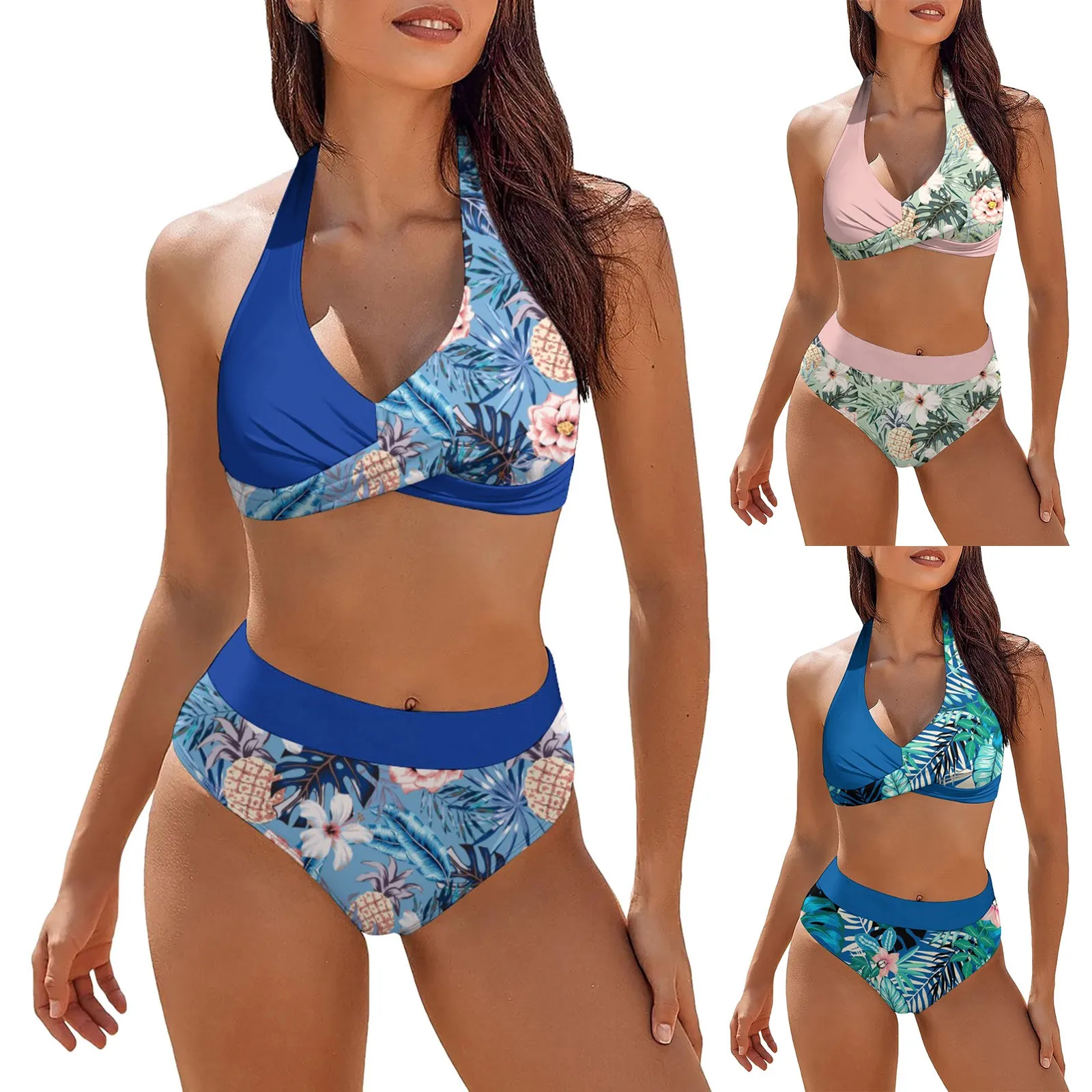 

Junior Swimsuit Top Women's Fresh Printed Quick Drying Strap Bikini Split Swimsuit Women Vintage Swimsuit