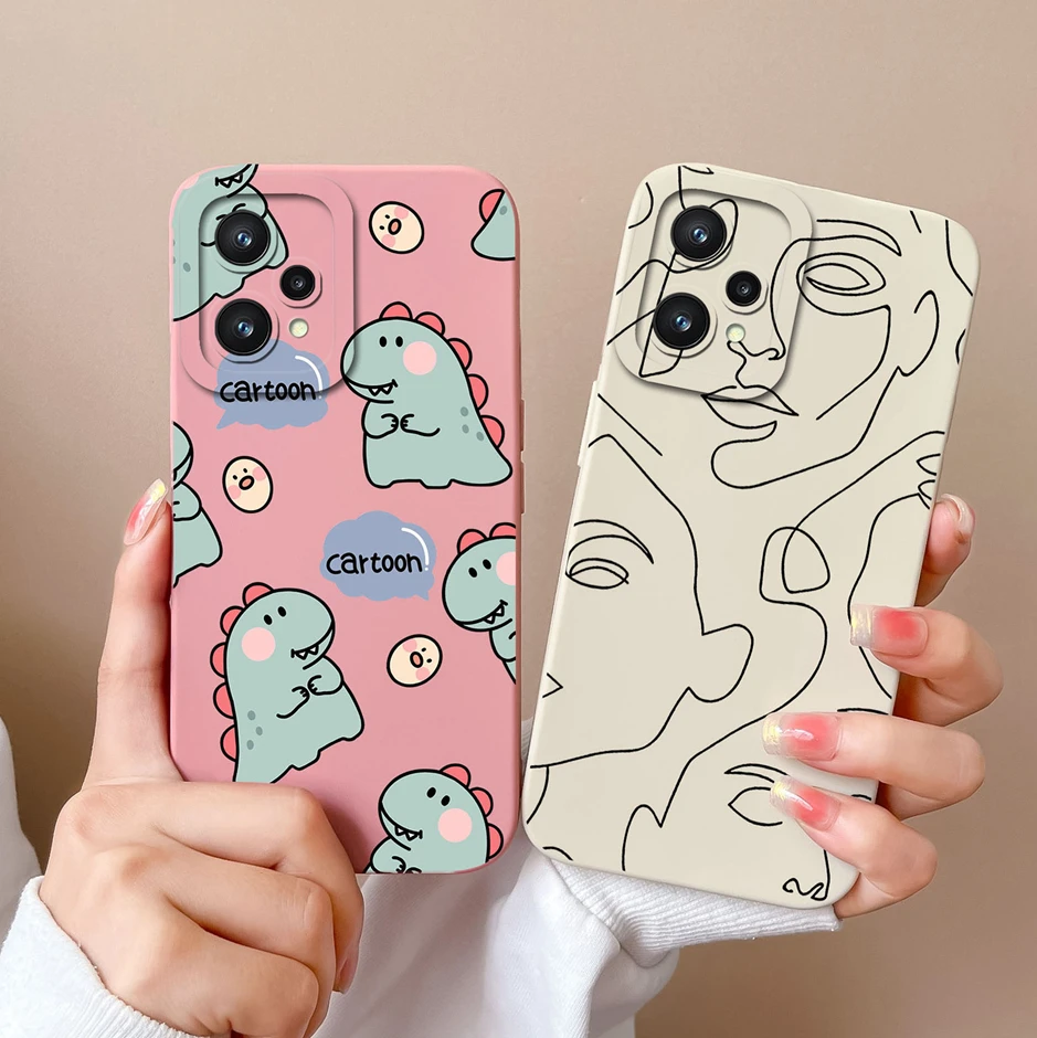 For OPPO Realme 9 Pro + 5G Case Cute Dinosaur Cartoon Style Liquid Silicone Back Cover For Realme9 Pro Plus 5G Fashion Funda