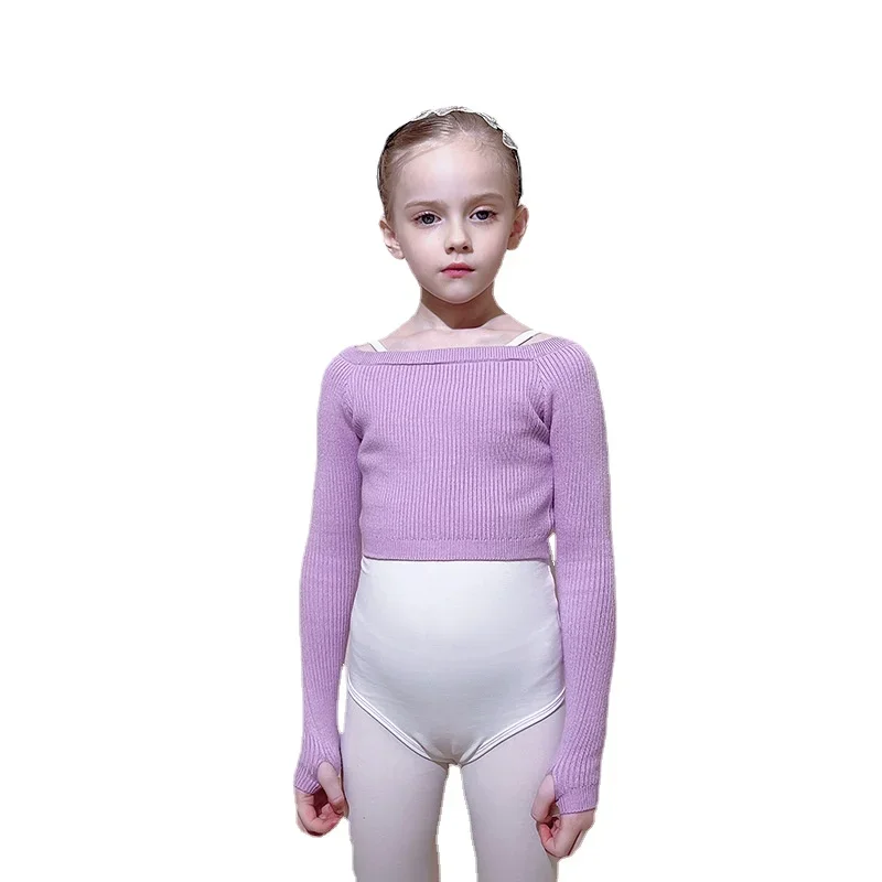 Costumi da balletto per ragazze Maglieria a maniche lunghe Body da balletto Vestiti Autunno Inverno Balletto Danza Spalla piatta Maglione Pullover