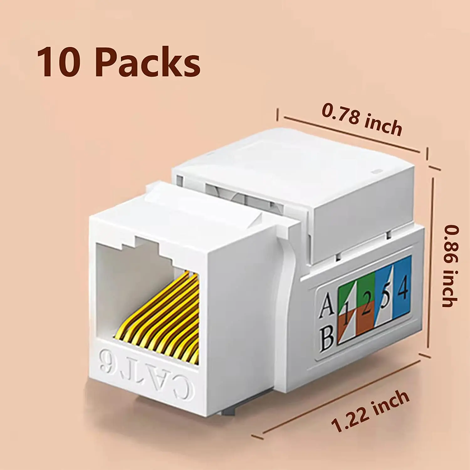 ZoeRax 10 Stück Cat6/5e Keystone-Buchse, RJ45 Keystone-Buchse, Cat6-Netzwerkkoppler, Ethernet-Wandbuchse (nicht kompatibel mit Patchpanel) – Detail 9