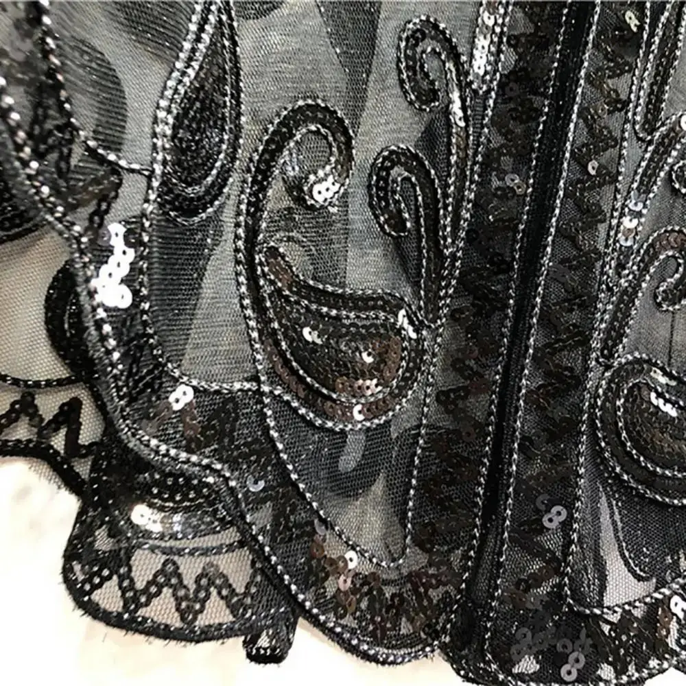 

Retro Sequins Poncho Coat Embroidery Blingbling Sequins Sequin Beaded Short Cape 1920s Theme Hollow Out Sequins Tassel Shawls
