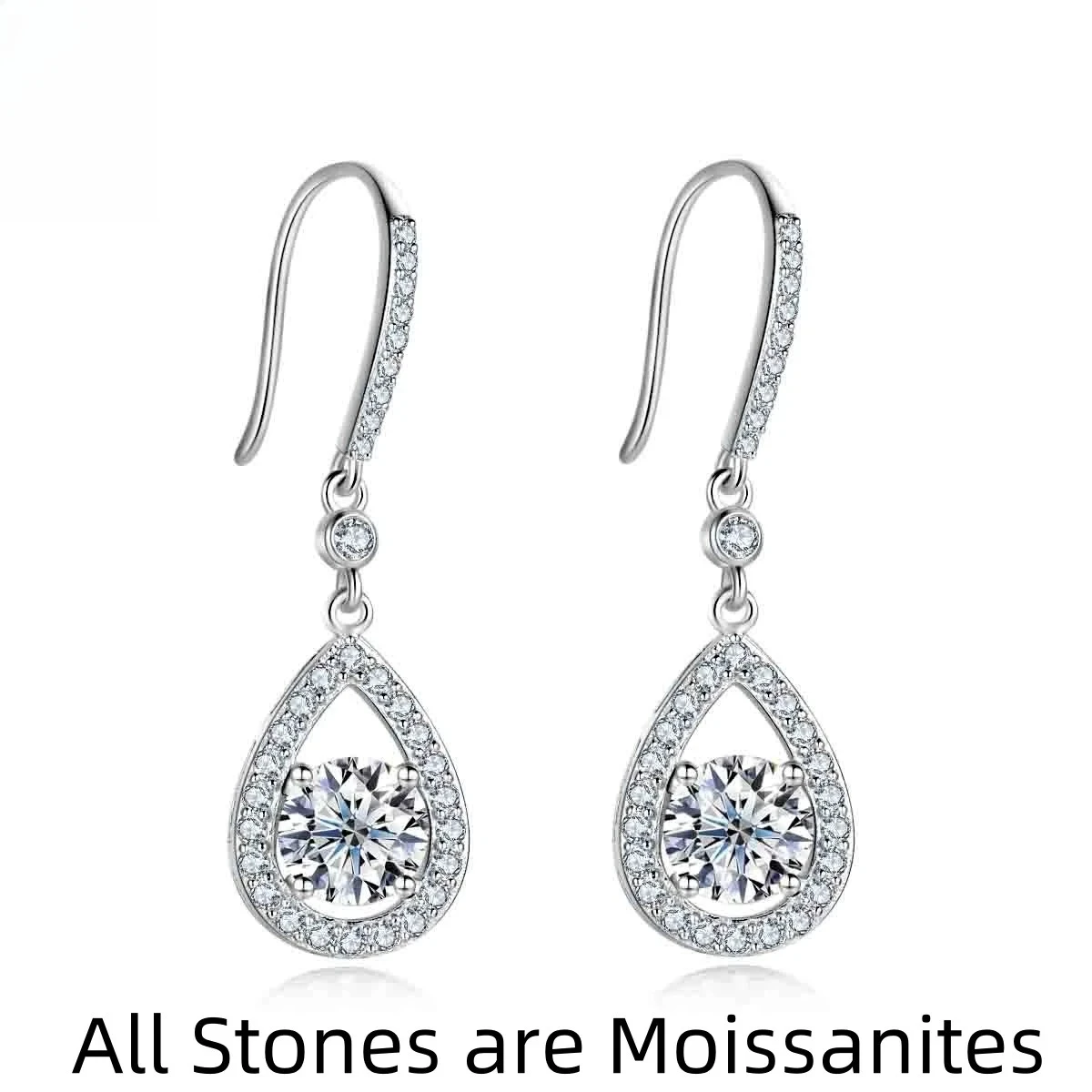 

1ct D Color Moissanite Drop Teardrop Shape Earrings 925 Sterling Silve Hook Earrings for Woman Jewelry Gifts Wholesale