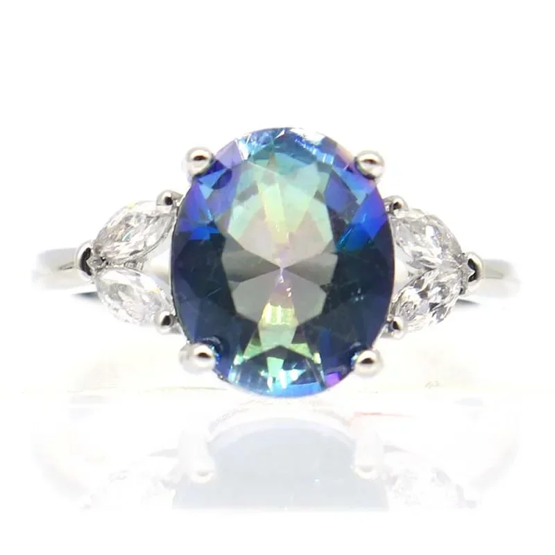 

Buy 4 Get 1 Free 3.3g Customized 925 SOLID STERLING SILVER Rings Fire Rainbow Mystic Topaz CZ Wedding Women Many Sizes 5-11