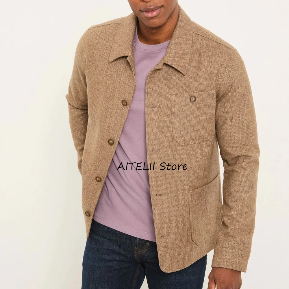 

Men's Jacket Fashion Suit Jackets Single-breasted Man Jackets High Quality Herringbone Fabric Slim Fit Business Casual Style