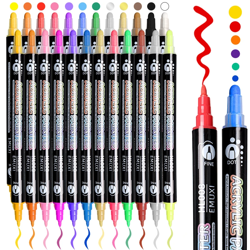 

24 Colors Dual Tip Acrylic Paint Markers Set for Rock,Painting,Canvas,Plastic,Wood,Stone,DIY Crafts,Gift for Students,Adults