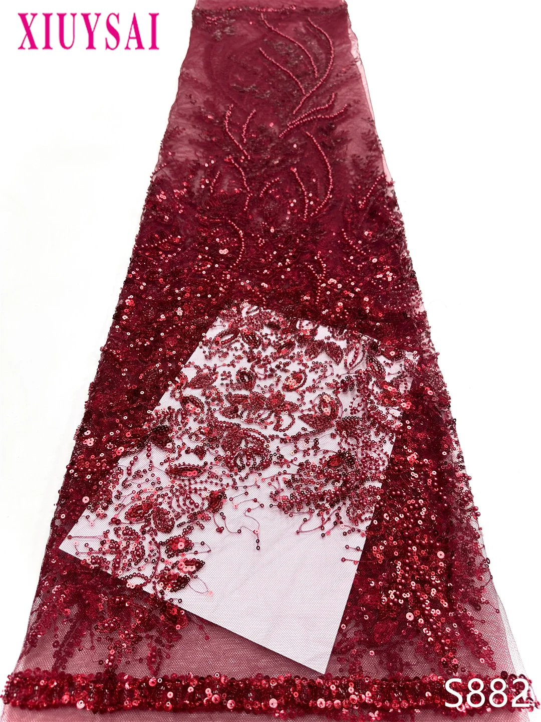 

2025 High Quality African Lace Fabric Sequins Mesh Lace France Luxury Beads 3D Embroidered Tulle Lace Fabric for Sewing