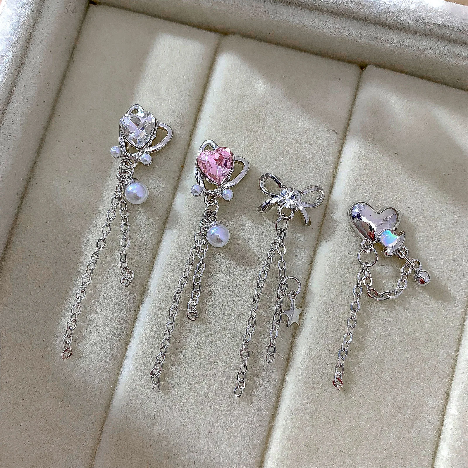 

5 шт. роскошные серебряные ногти с бриллиантами и цирконием в форме сердца, бантом, кисточкой, розовое сердце, жемчуг, украшение для дизайна ногтей, сделай сам, мусорный чехол для телефона