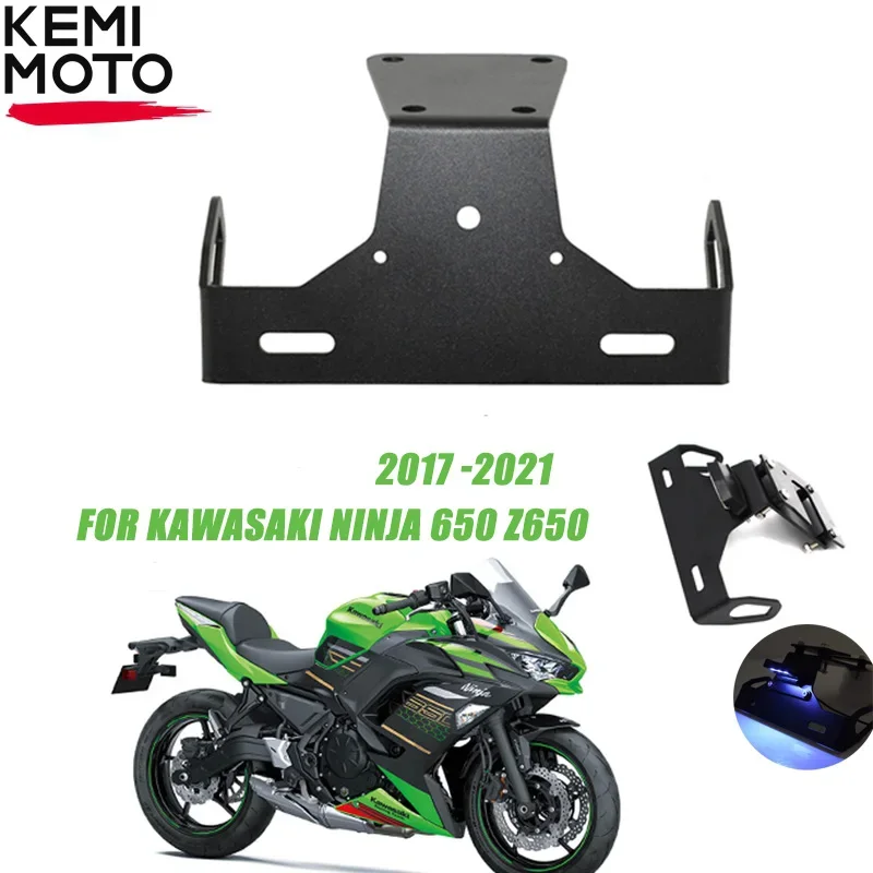 

Motorcycle Plate Holder For Kawasaki Ninja 650 Z650 2017 2019 2020 2021 License Plate Cover with LED Fender Eliminator Ninja650