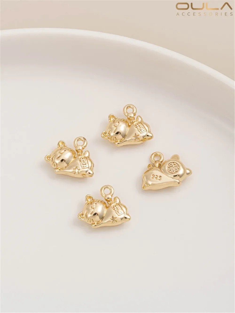 

14K Bag Real Gold Color Cat PAWS Fortune Cat Sunflower Seed Deer Astronaut Moon Pendant Diy Bracelet Jewelry Hanging