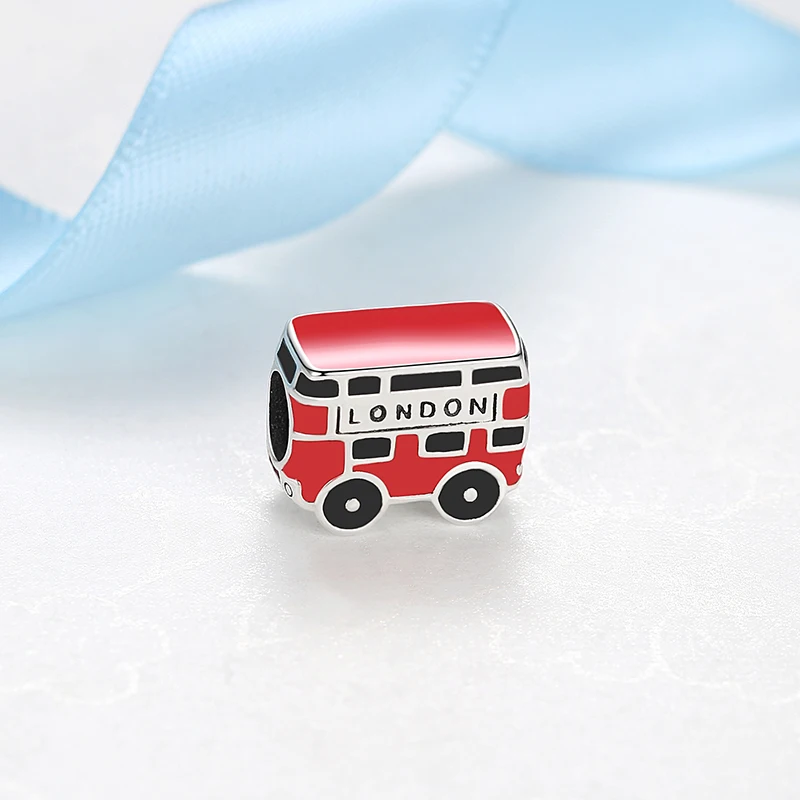 Original Silver Plated Charm The Royal Guard Bus Daruma Pendant Red Beads Fit Pandora Bracelets Necklaces Women DIY Jewelry Gift