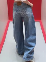 Large size American Retro Rhinestone Letter Jeans For Women's Summer New Style Slim and Loose Wide Leg Pants Floor Length Pants 5