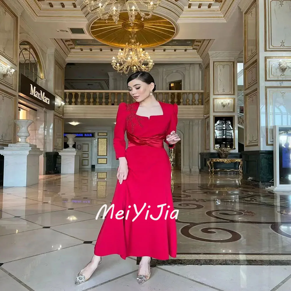 Meiyijia-vestido de noche elegante de Arabia Saudita, traje Sexy de cuello redondo con faja con cuentas, trajes de Club de cumpleaños, verano 2024