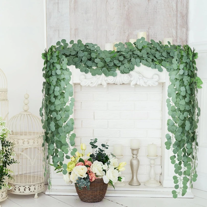200 ซม.พืชปลอมสีเขียวใบยูคาลิปตัส Lvy Vine Home Room Wedding Party Decor ขายส่ง Diy แขวน Garland พืชประดิษฐ์
