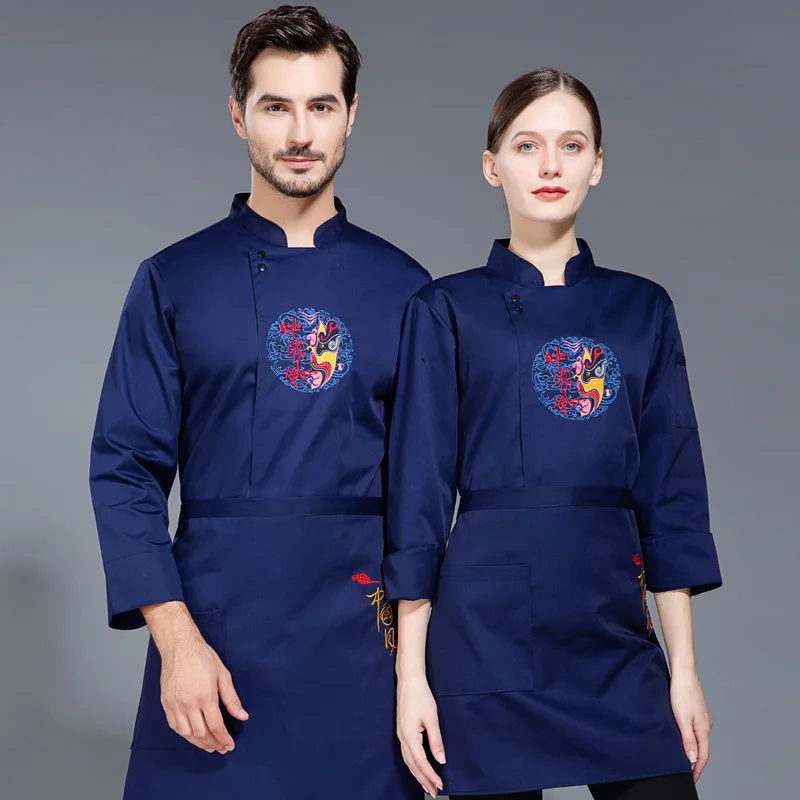 

C113 Chef Shirt Chef Jacket Customized Catering Long Tunic Work Wear Clothes Hat Restaurant Uniforms Coat Women Kitchen Cook